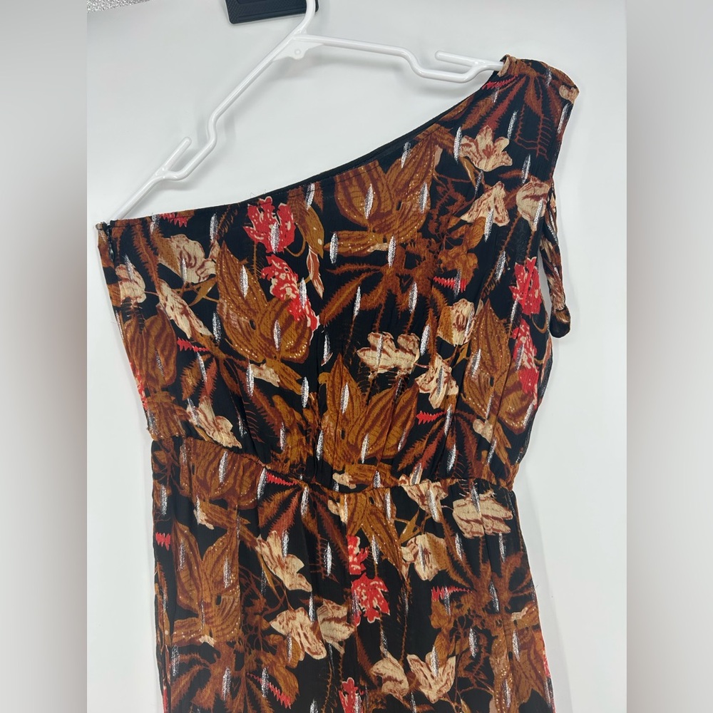 Maeve Anthropologie Kyoto One Shoulder Metallic Floral Jumpsuit Size‎ 2 Black - Picture 6 of 8